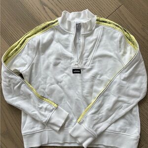 Adidas White quarter zip Sweatshirt with Yellow Stripes